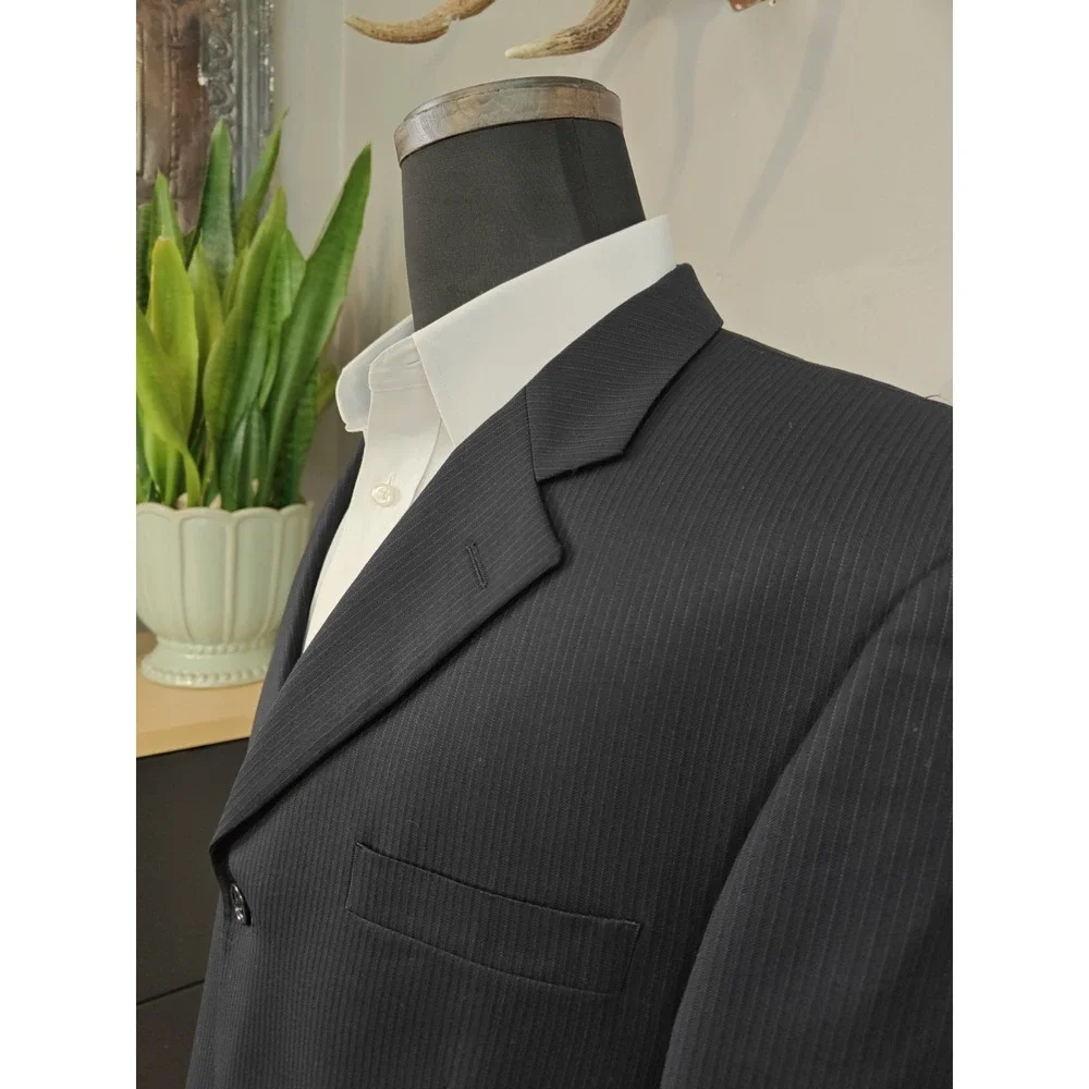 Jones New York Mens Sports Coat 42R Blue Stripe Wool 3 Button Blazer USA Made